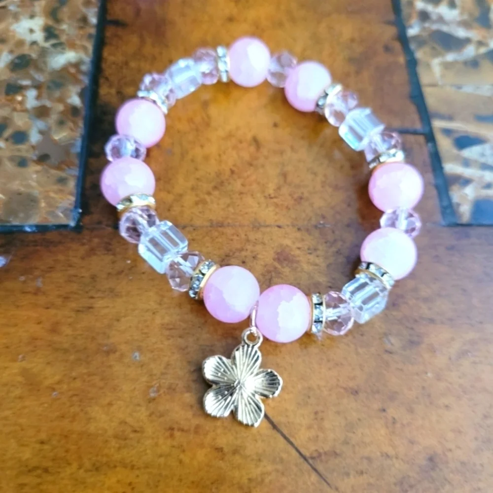 Elegant Pink Beaded Bracelet Set
